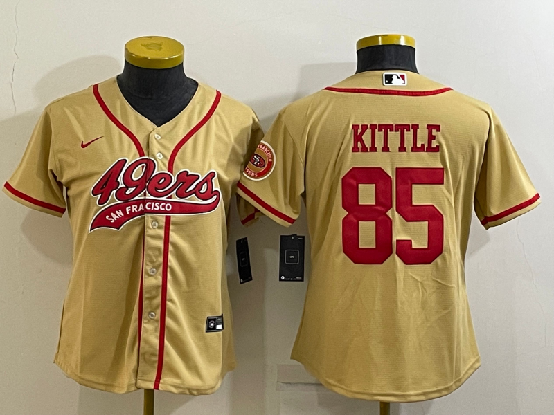 Women's San Francisco 49ers #85 George Kittle Gold With Patch Cool Base Stitched Baseball Jersey(Run Small)